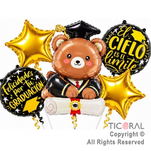 SET DE GLOBOS METALIZADO FELICIDADES GRADUACION OSO 5 UNIDADES